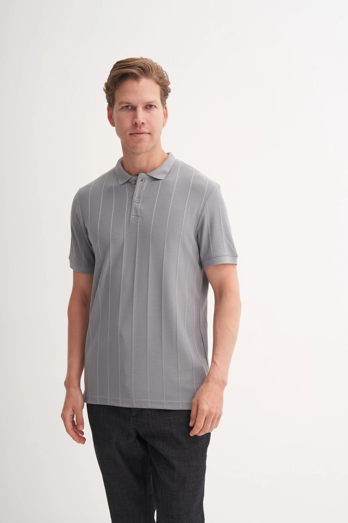 Polo Yaka Regular Fit Örme Jakarlı Tişört 4104