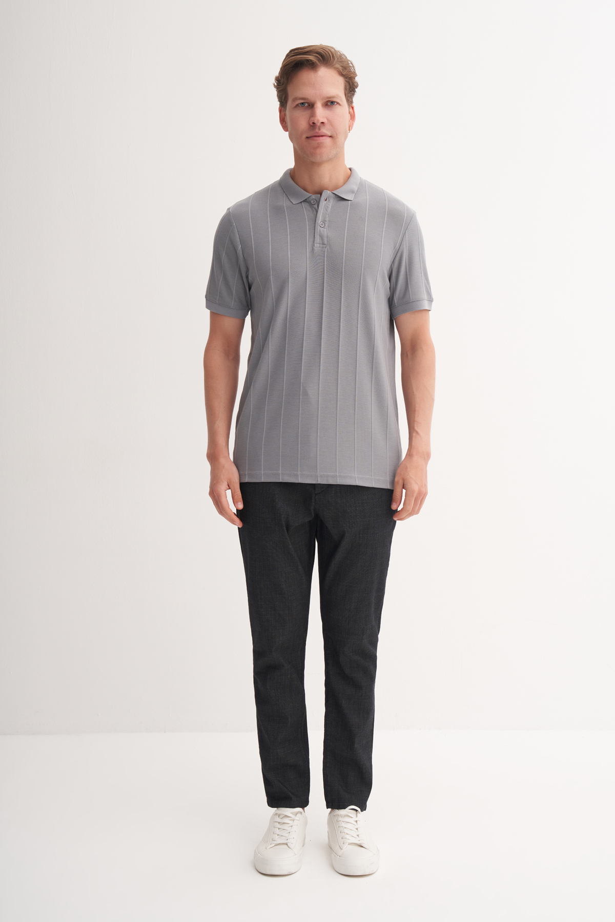 Polo Yaka Regular Fit Örme Jakarlı Tişört 4104