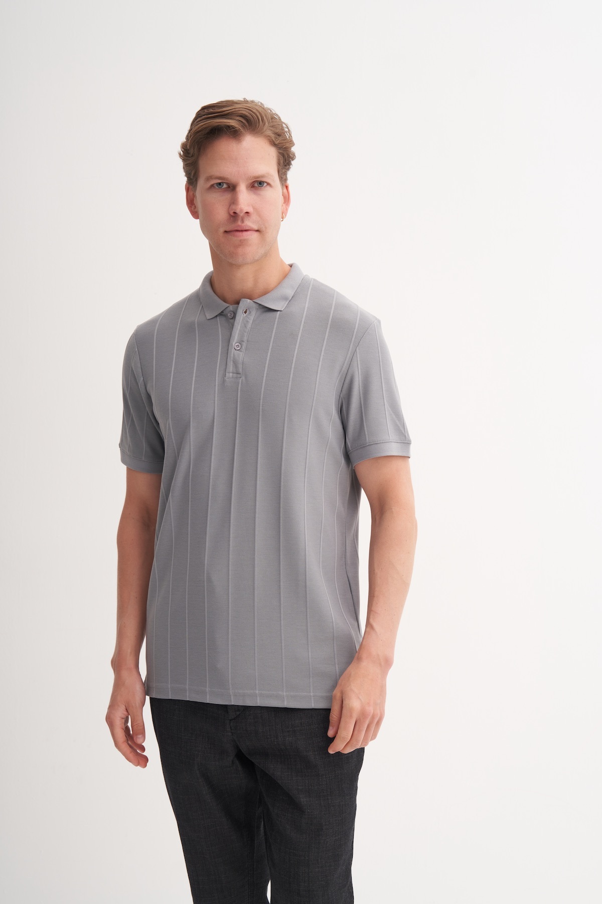 Polo Yaka Regular Fit Örme Jakarlı Tişört 4104