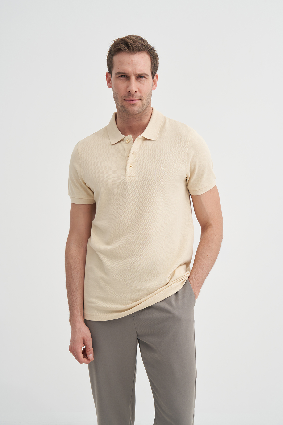 Polo Yaka Slim Fit Pike Düz Pamuklu Tişört