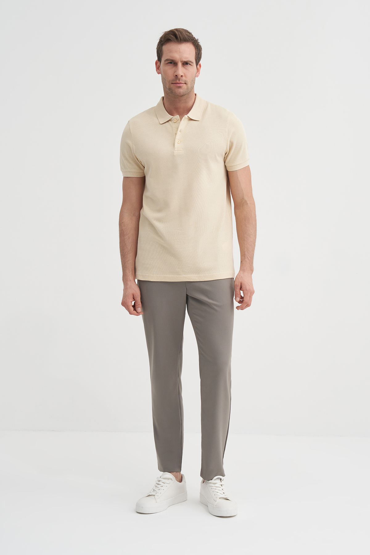 Polo Yaka Slim Fit Pike Düz Pamuklu Tişört