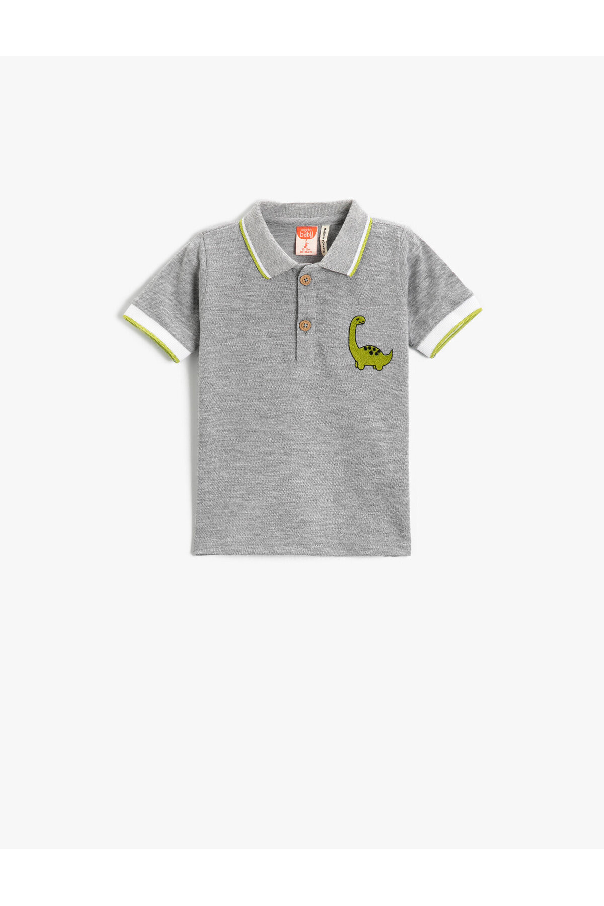 Polo Yaka Tişört Dinozor İşlemeli Kısa Kollu