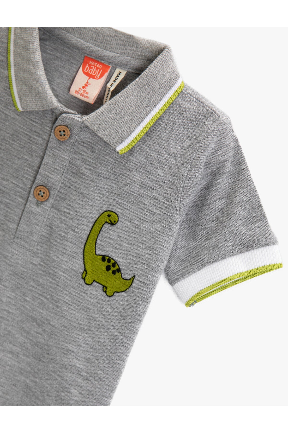 Polo Yaka Tişört Dinozor İşlemeli Kısa Kollu