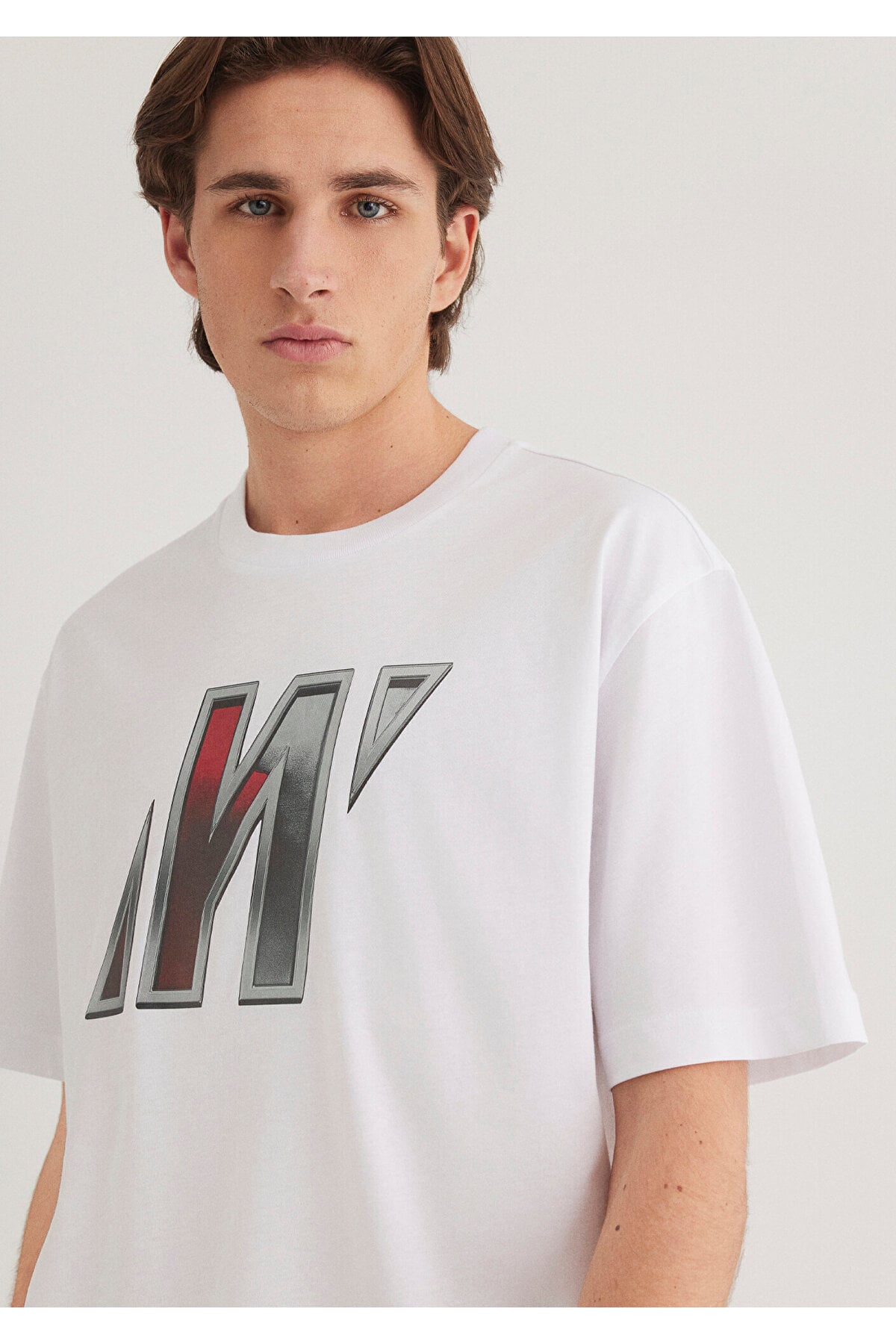 Pro Logo Baskılı Beyaz Tişört Loose Fit / Bol Rahat Kesim 0612750-620