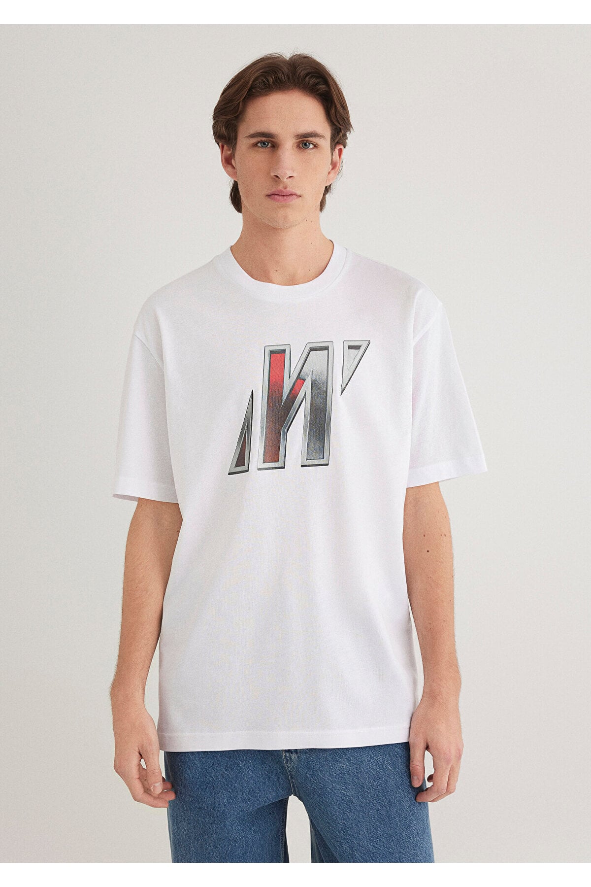 Pro Logo Baskılı Beyaz Tişört Loose Fit / Bol Rahat Kesim 0612750-620