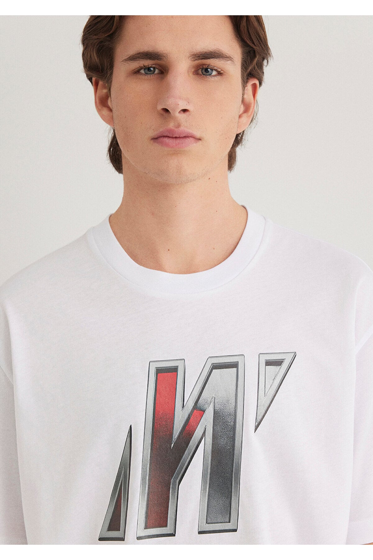 Pro Logo Baskılı Beyaz Tişört Loose Fit / Bol Rahat Kesim 0612750-620