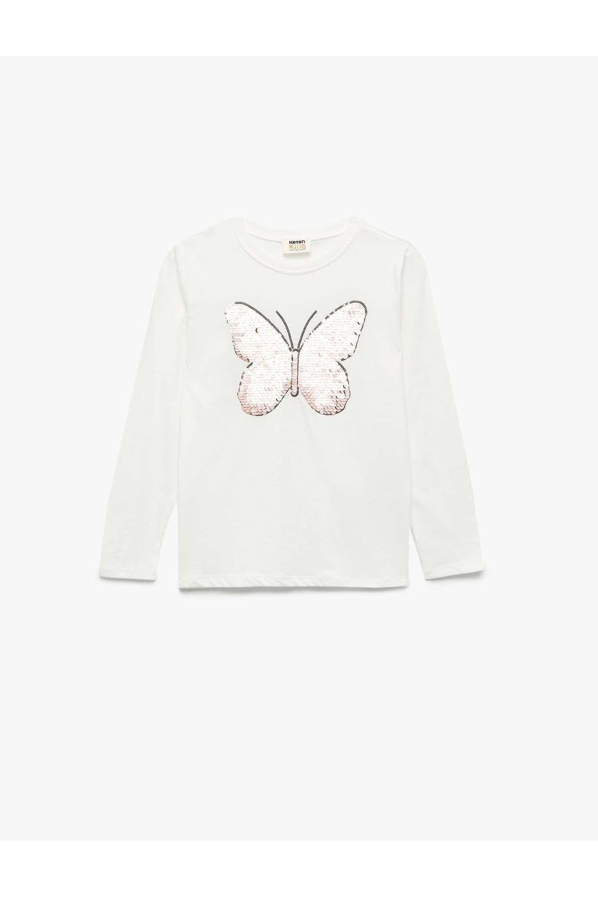 Pullu Payetli Ekru Kız Çocuk Uzun Kollu T-shirt 6WKG10287AK