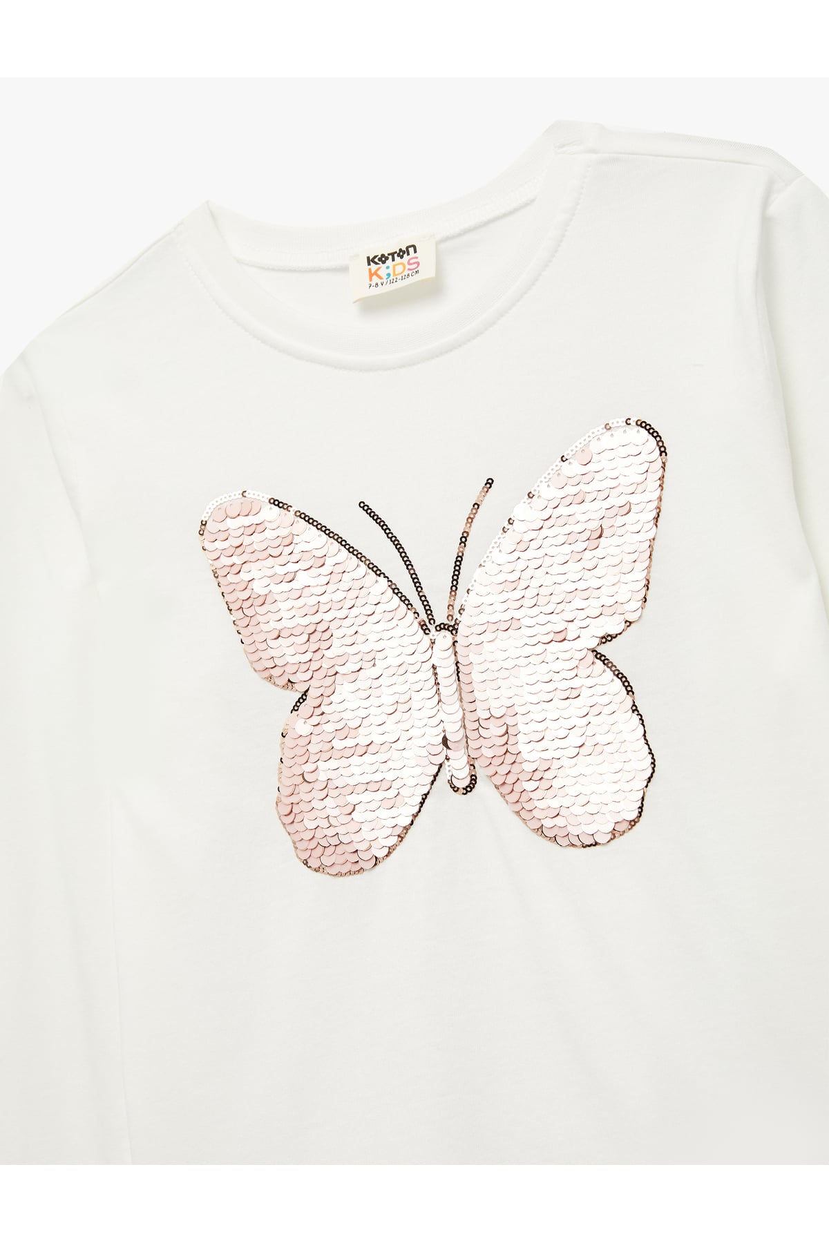 Pullu Payetli Ekru Kız Çocuk Uzun Kollu T-shirt 6WKG10287AK