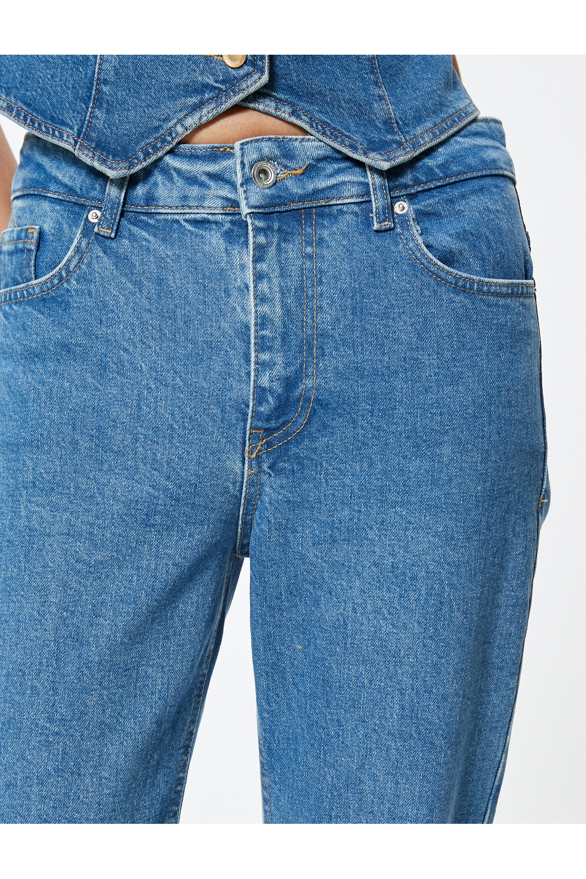 Pullu Payetli Kot Pantolon Yüksek Bel Yırtmaç Detaylı - Victoria Slim Flare Jeans