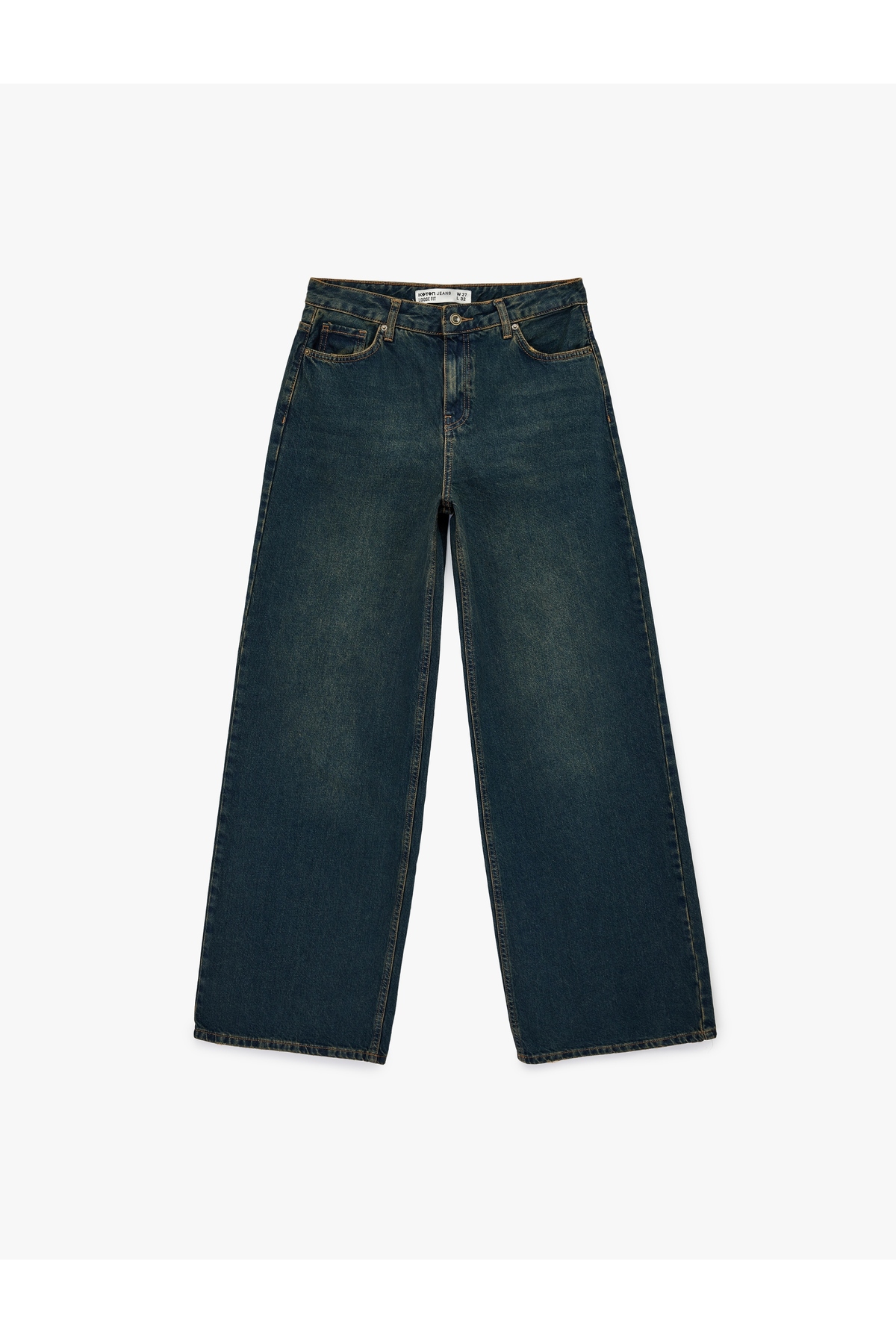 Rahat Kalıp Düz Paça Düğmeli Cepli Denim Pantolon - Loose Straight Fit Jean