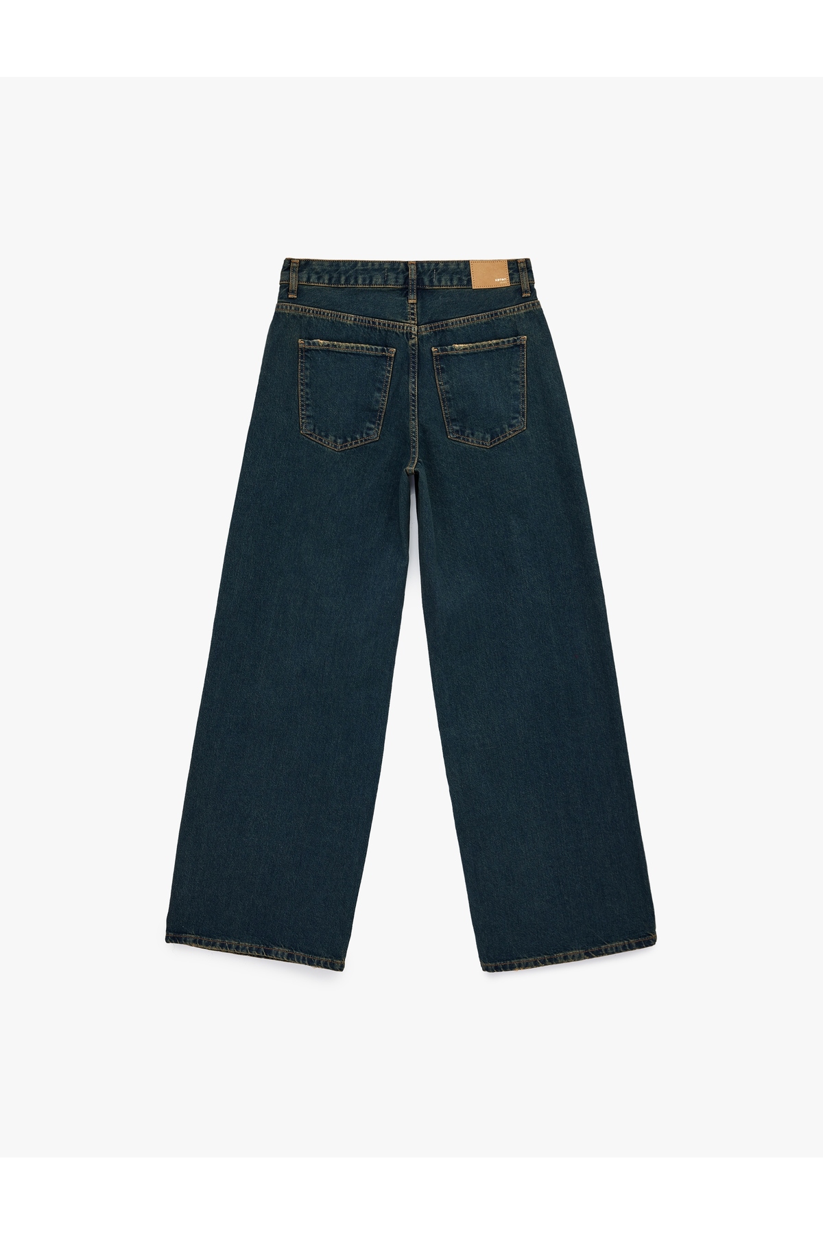 Rahat Kalıp Düz Paça Düğmeli Cepli Denim Pantolon - Loose Straight Fit Jean