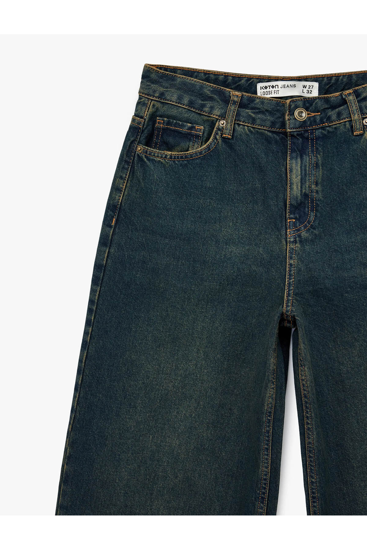 Rahat Kalıp Düz Paça Düğmeli Cepli Denim Pantolon - Loose Straight Fit Jean