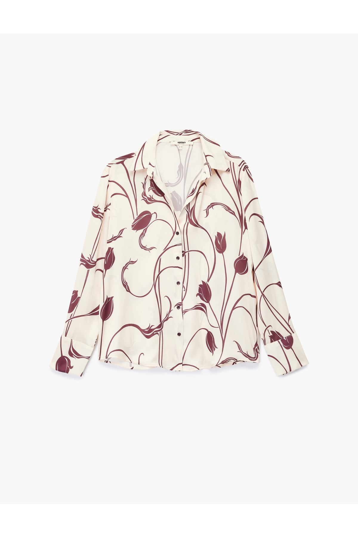 Rahat Kalıp Uzun Kollu Floral Desenli Saten Gömlek