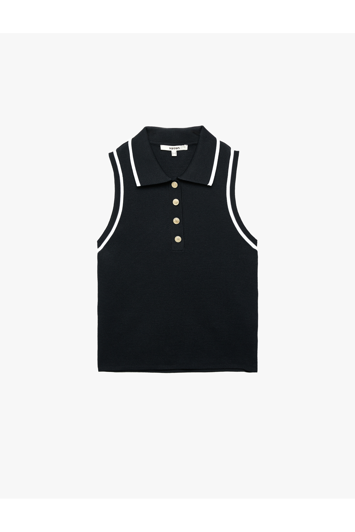 Regular Fit Düğmeli Kolsuz Polo Yaka Triko Bluz