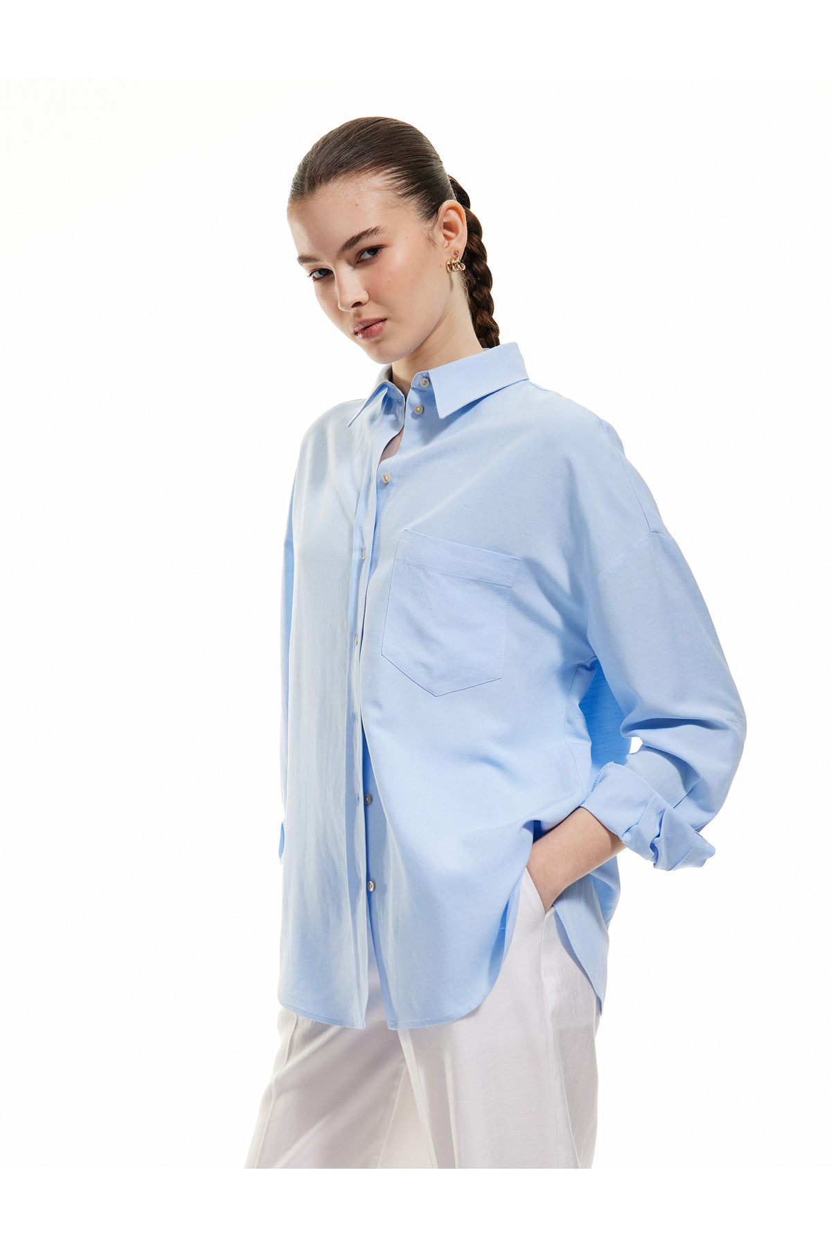 Regular Fit Gömlek Yaka Mavi Kadın Gömlek 5SAK60262UW