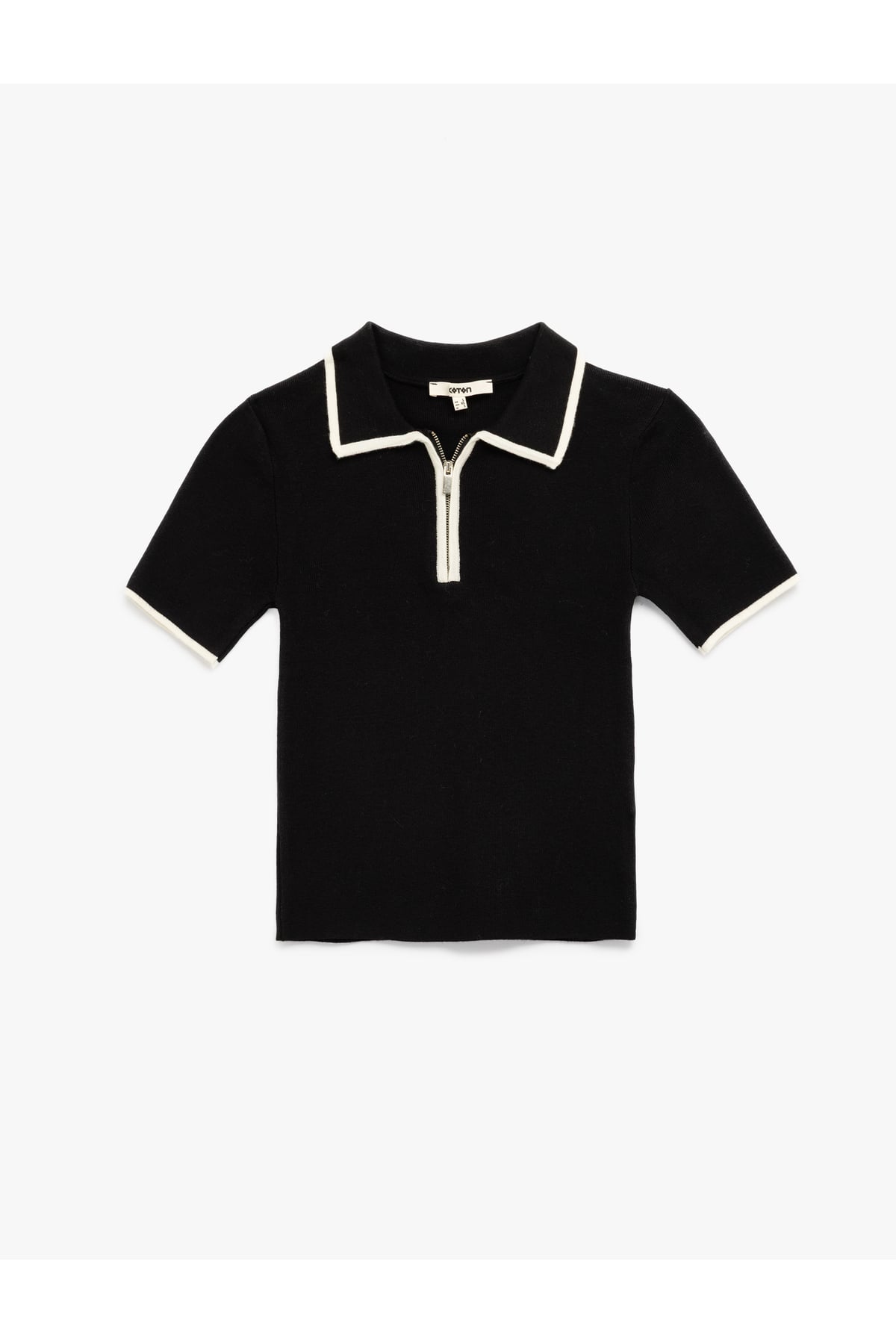 Regular Fit Kısa Kollu Polo Yaka Yarım Fermuarlı Triko Kazak