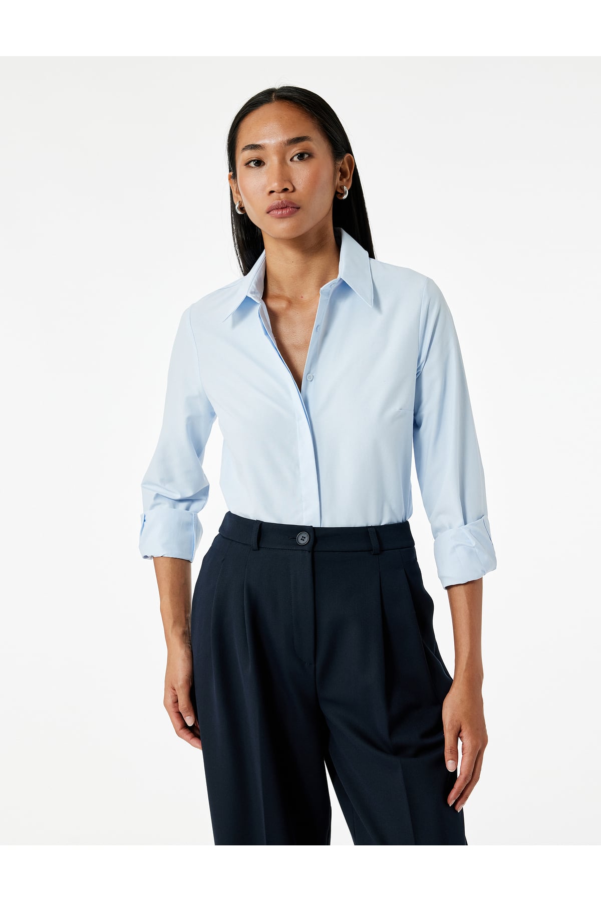 Regular Fit Klasik Yaka Uzun Kollu Poplin Gömlek
