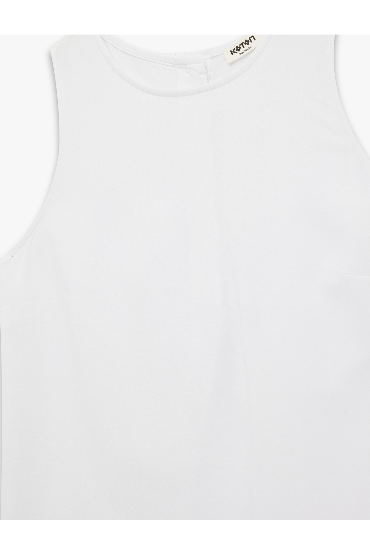 Regular Fit Kolsuz Bisiklet Yaka Keten Karışımlı Bluz