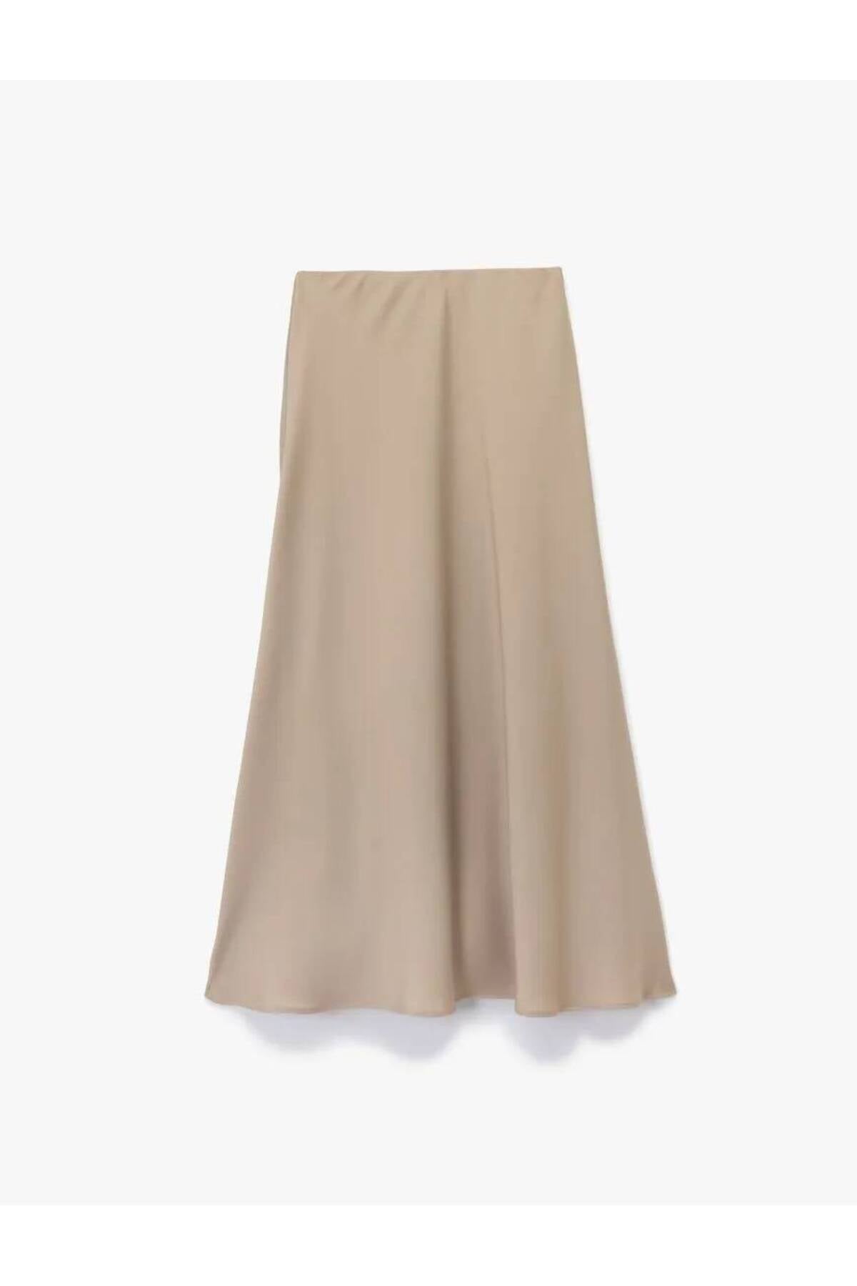 Regular Fit Midi Boy Saten Kloş Etek