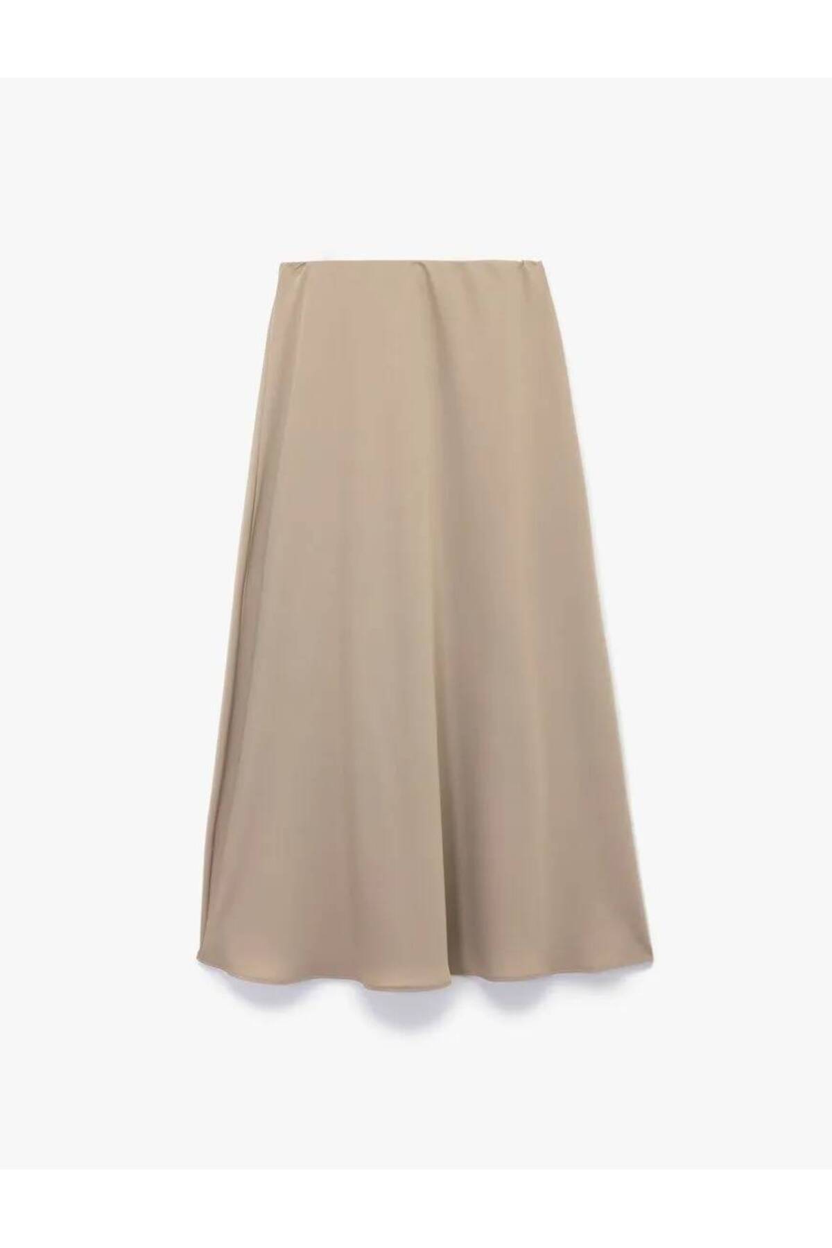 Regular Fit Midi Boy Saten Kloş Etek