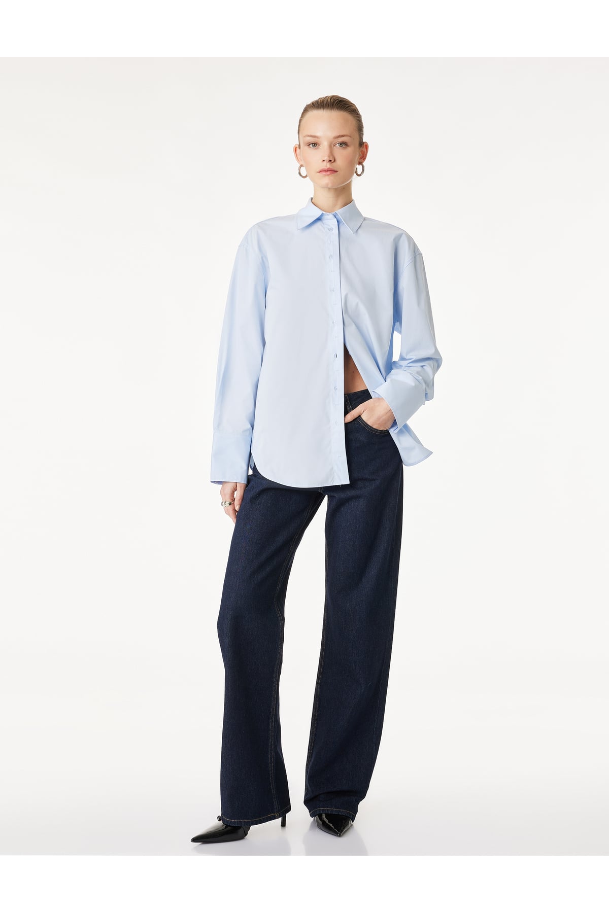 Regular Fit Pamuklu Uzun Kollu Poplin Gömlek