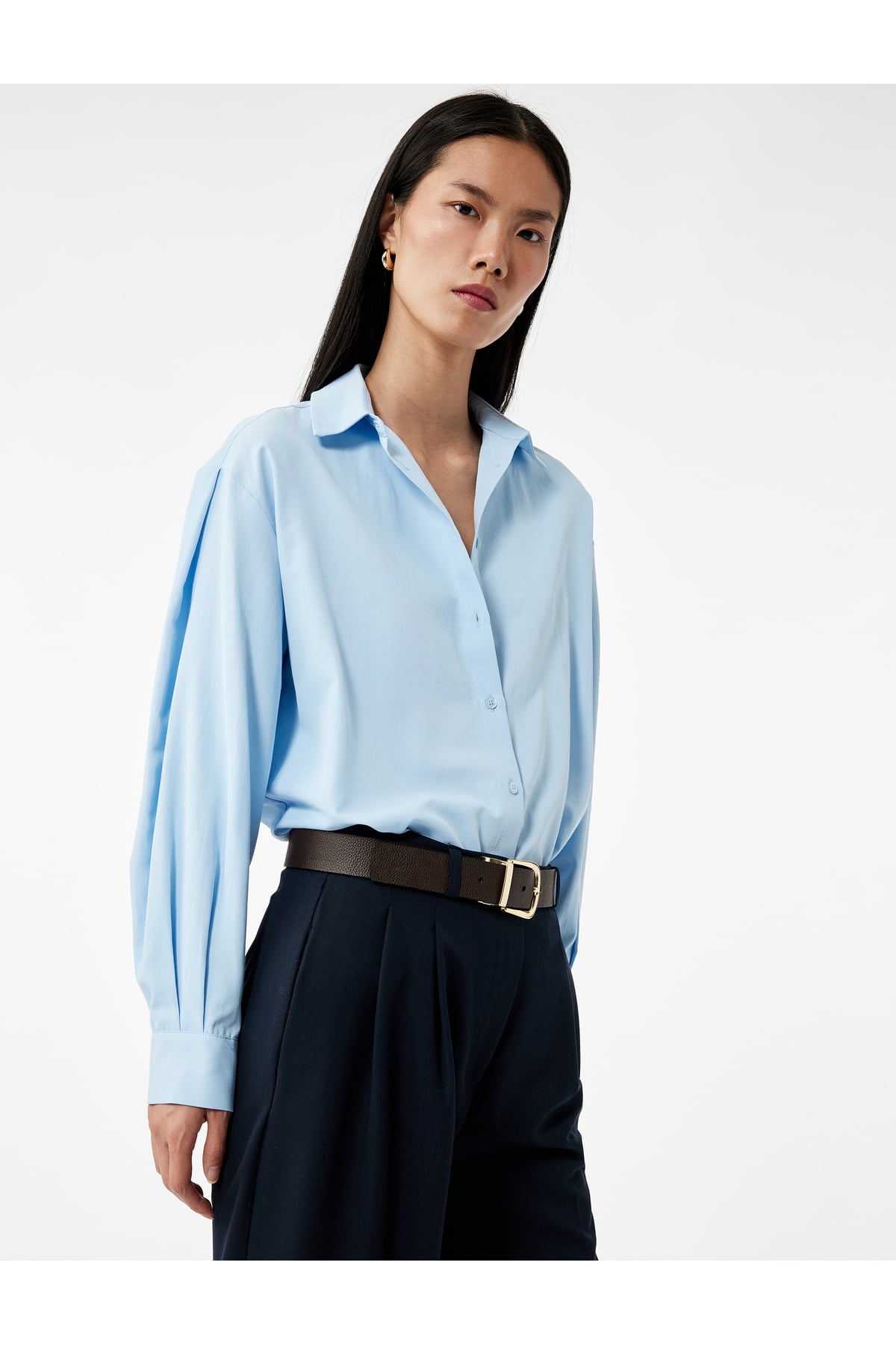 Regular Fit Pile Detaylı Uzun Kollu Poplin Gömlek