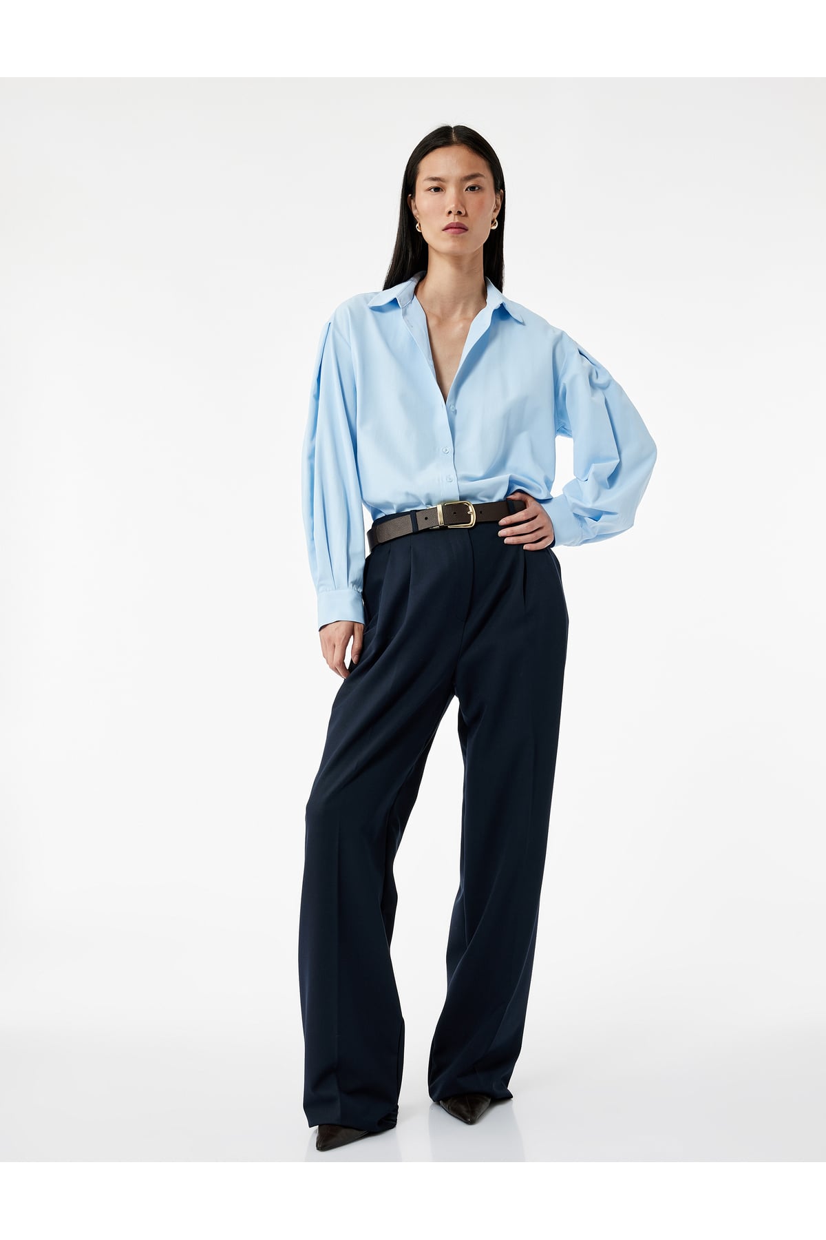 Regular Fit Pile Detaylı Uzun Kollu Poplin Gömlek