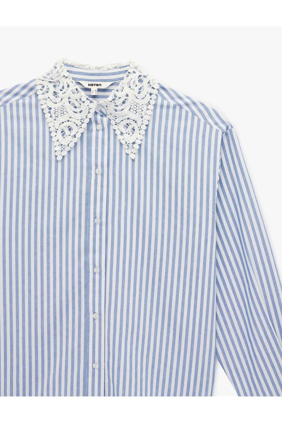 Regular Fit Uzun Kollu Dantel Yaka Çizgili Poplin Gömlek