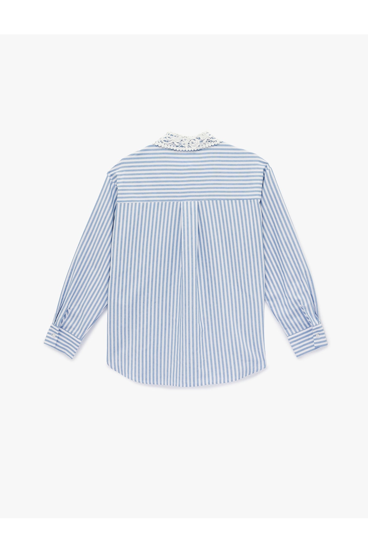 Regular Fit Uzun Kollu Dantel Yaka Çizgili Poplin Gömlek