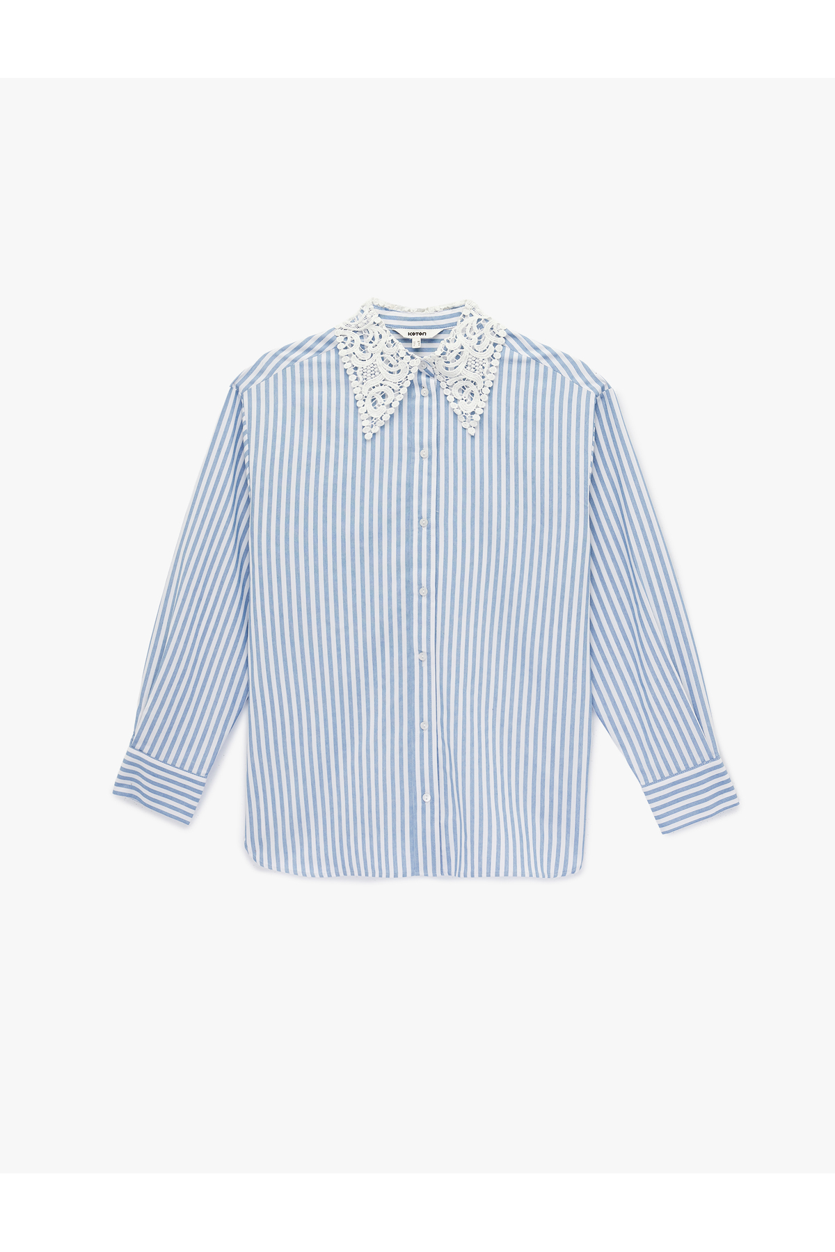 Regular Fit Uzun Kollu Dantel Yaka Çizgili Poplin Gömlek