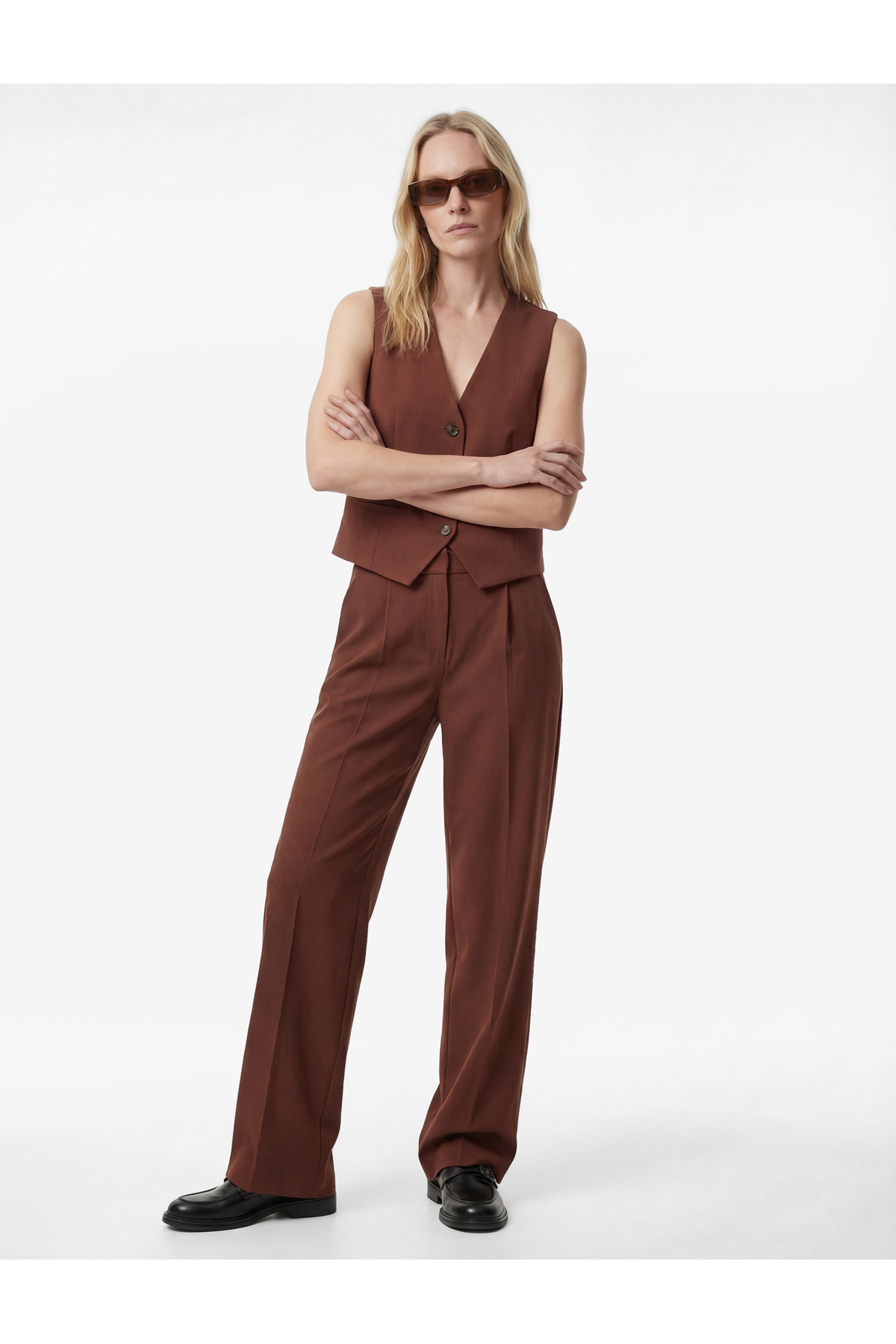 Regular Fit V Yaka Crop Blazer Yelek