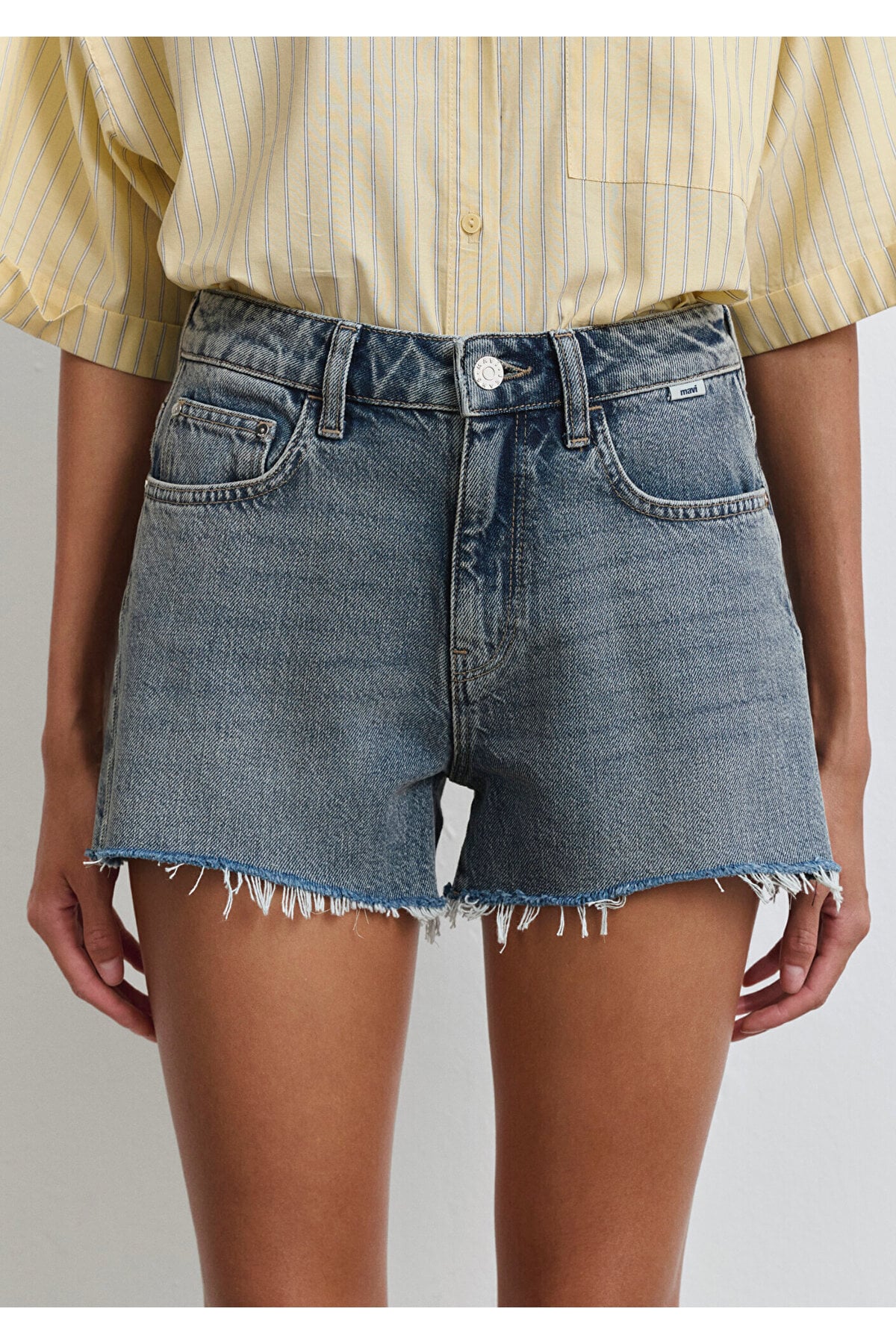 Rosie 90lar Puslu Indigo Mavisi Jean Şort 1447489740