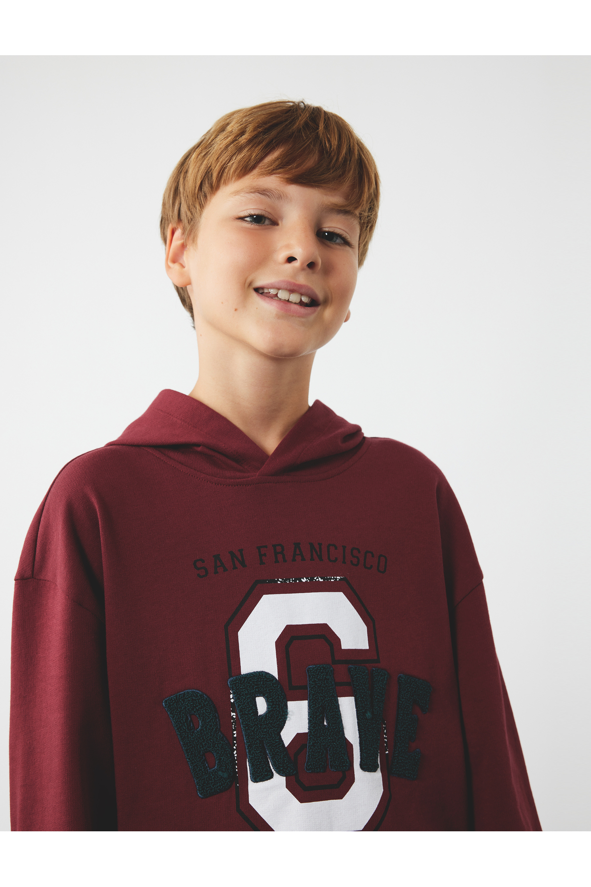 Şardonlu Kapşonlu Uzun Kollu Baskılı Pamuklu Oversize Sweatshirt