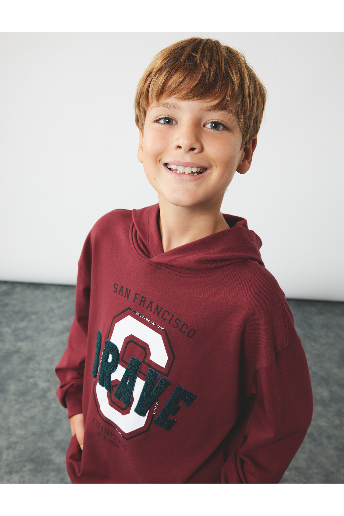 Şardonlu Kapşonlu Uzun Kollu Baskılı Pamuklu Oversize Sweatshirt