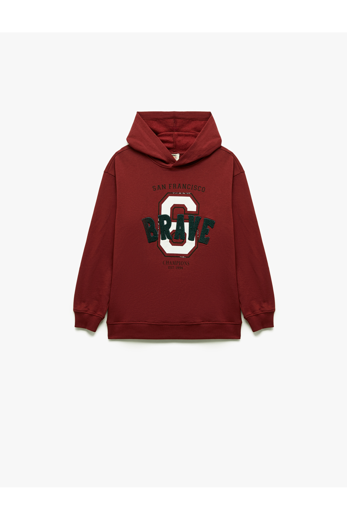 Şardonlu Kapşonlu Uzun Kollu Baskılı Pamuklu Oversize Sweatshirt