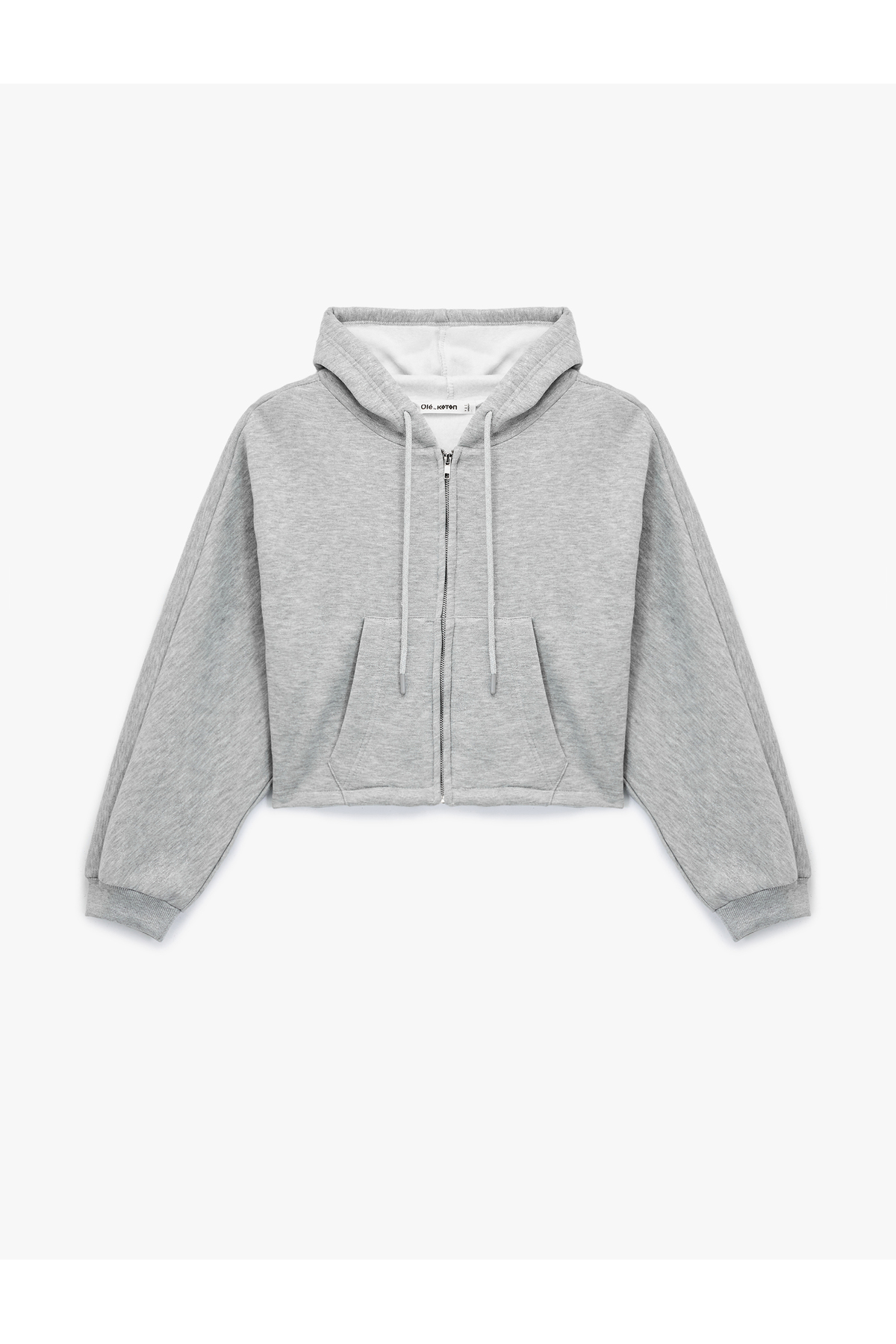 Şardonlu Kapüşonlu Baskılı Simli Cep Detaylı Fermuarlı Sweatshirt