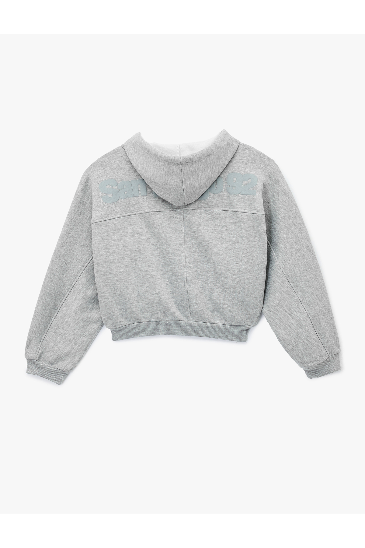 Şardonlu Kapüşonlu Baskılı Simli Cep Detaylı Fermuarlı Sweatshirt