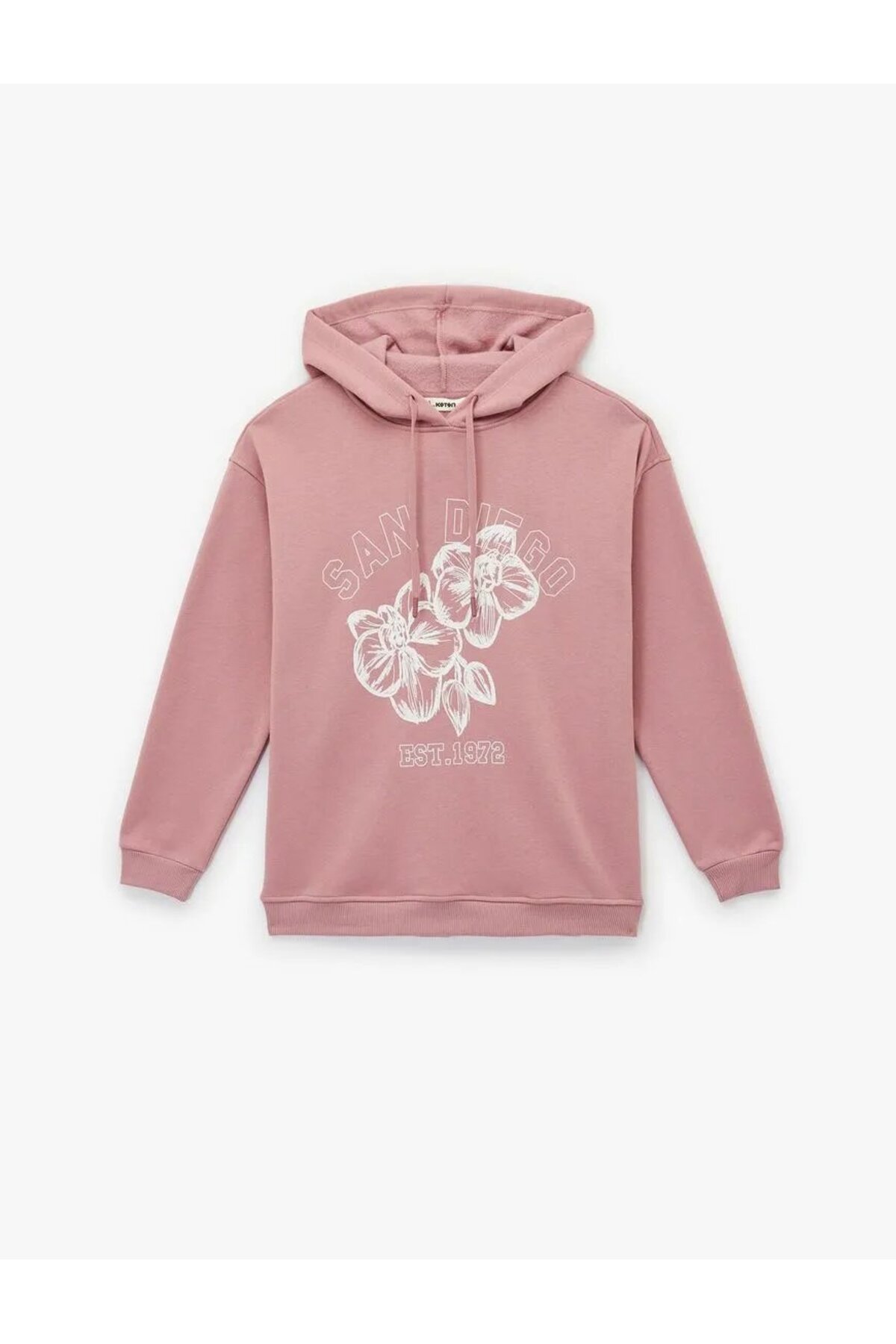 Şardonlu Kapüşonlu Çiçek Baskılı Oversize Sweatshirt