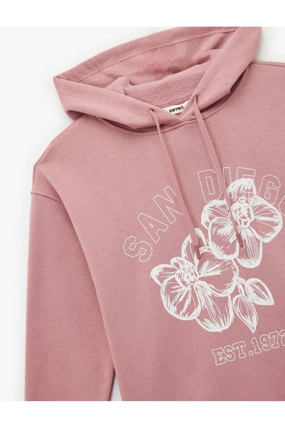 Şardonlu Kapüşonlu Çiçek Baskılı Oversize Sweatshirt