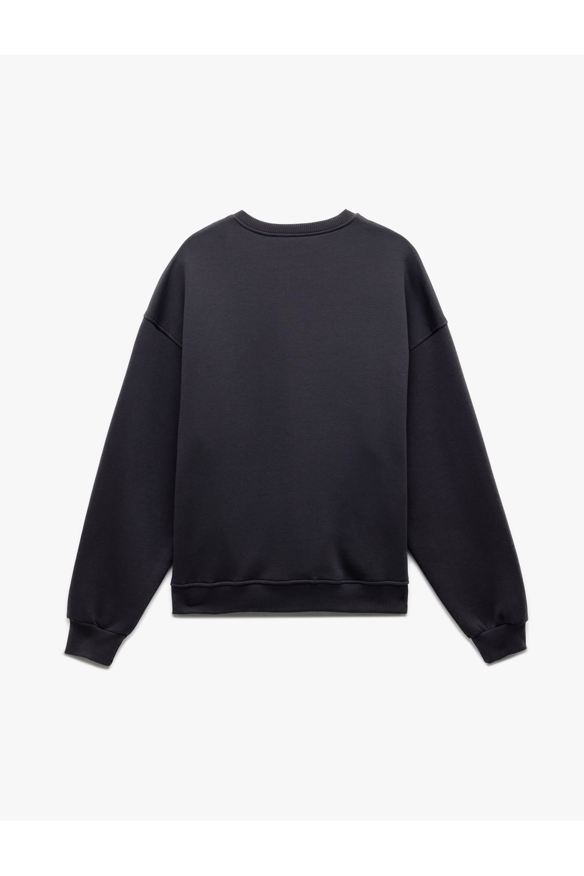 Şardonlu Uzun Kollu Bisiklet Yaka Baskılı Oversize Sweatshirt