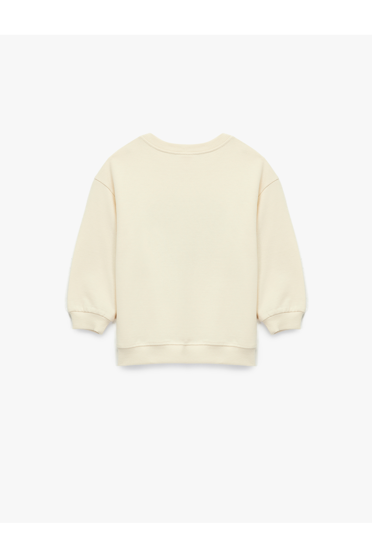 Şardonlu Uzun Kollu Bisiklet Yaka Kalp Baskılı Çiçek Aplikeli Pamuklu Sweatshirt