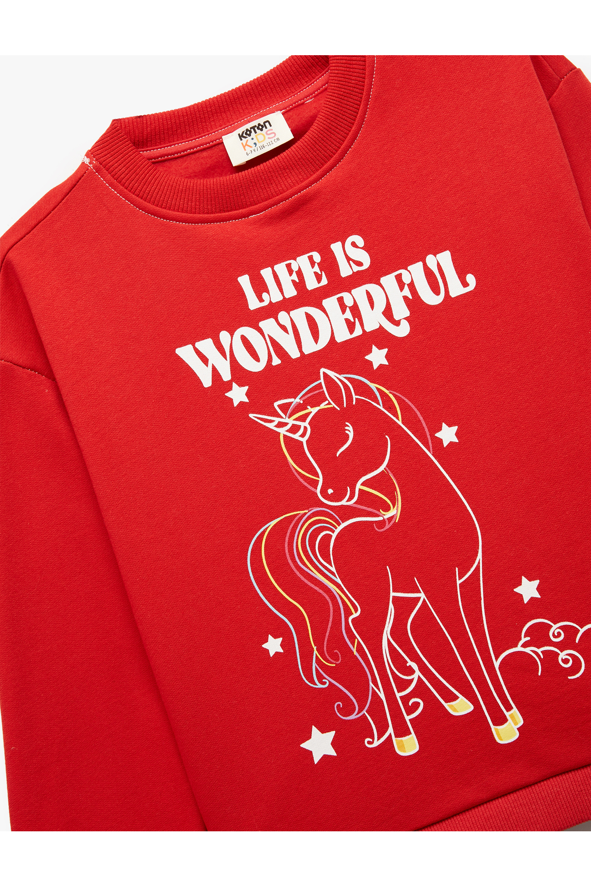 Şardonlu Uzun Kollu Bisiklet Yaka Pamuklu Unicorn Baskılı Sweatshirt