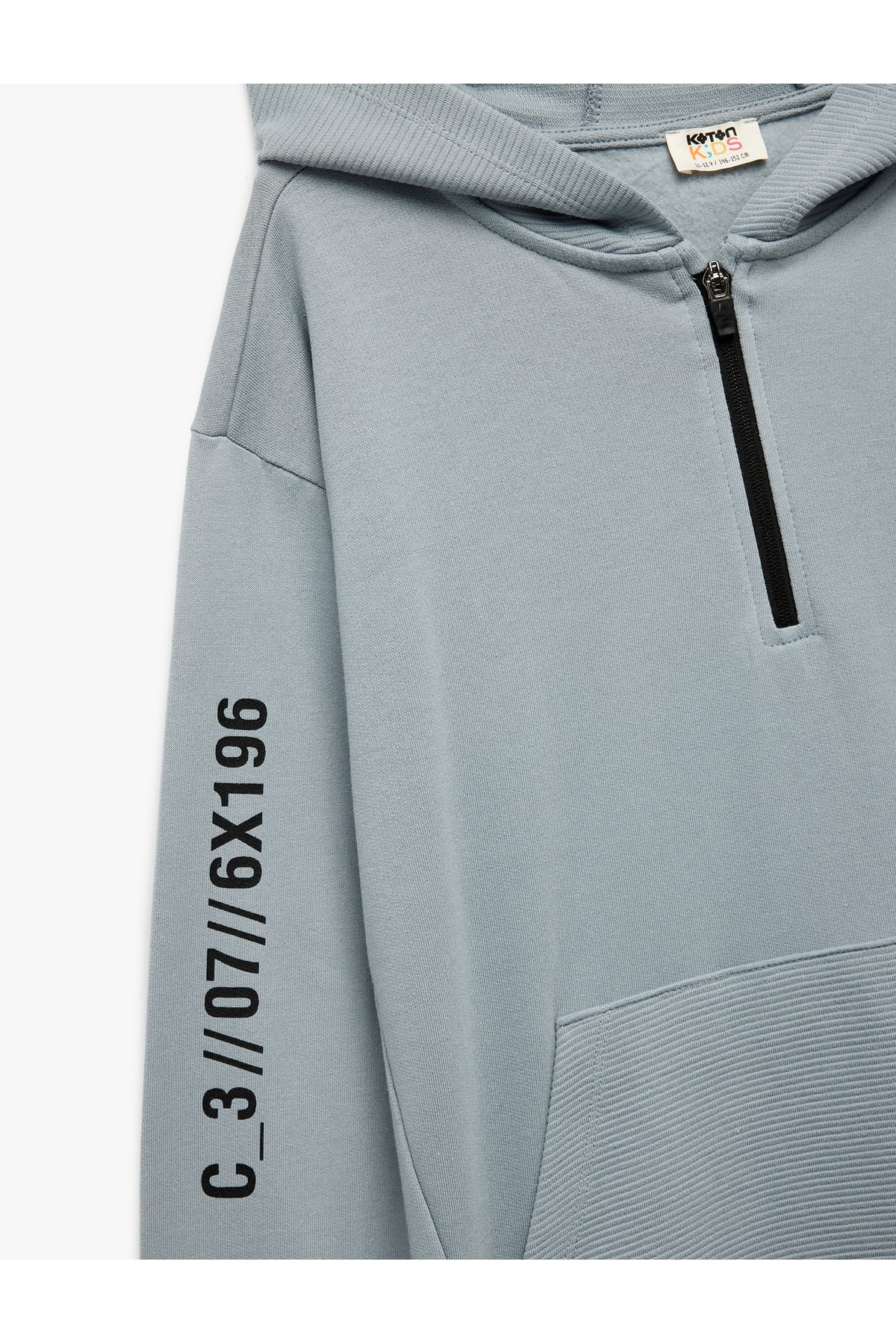 Şardonlu Uzun Kollu Fermuarlı Kapşonlu Sweatshirt