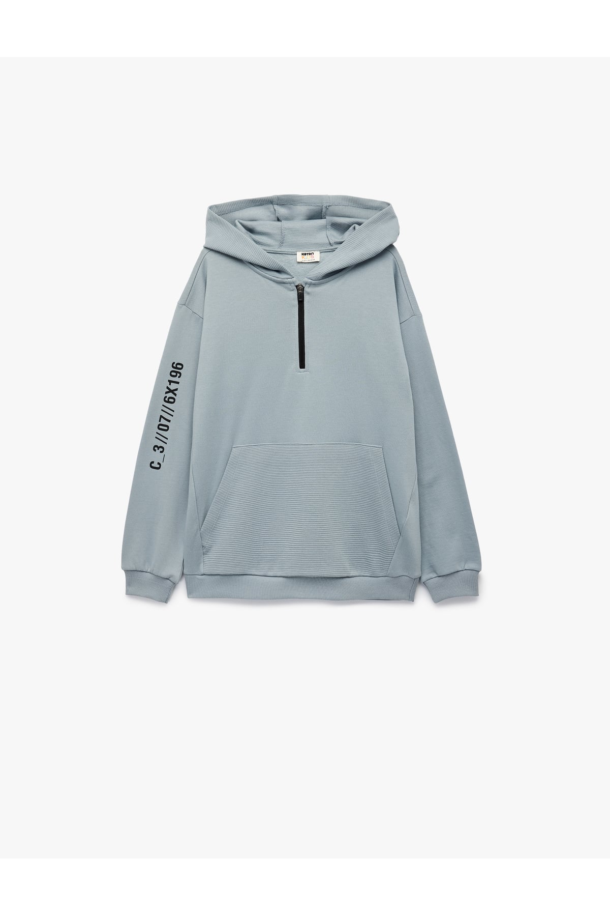 Şardonlu Uzun Kollu Fermuarlı Kapşonlu Sweatshirt