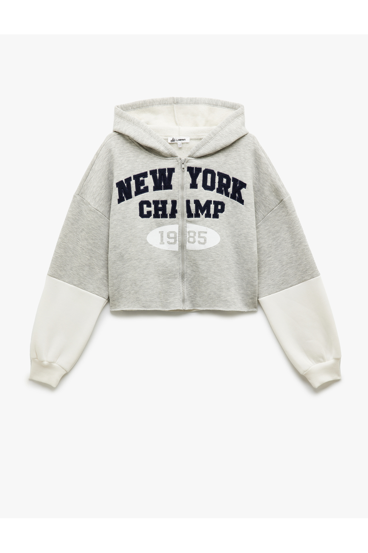Şardonlu Uzun Kollu Fermuarlı Kapşonlu Crop Sweatshirt