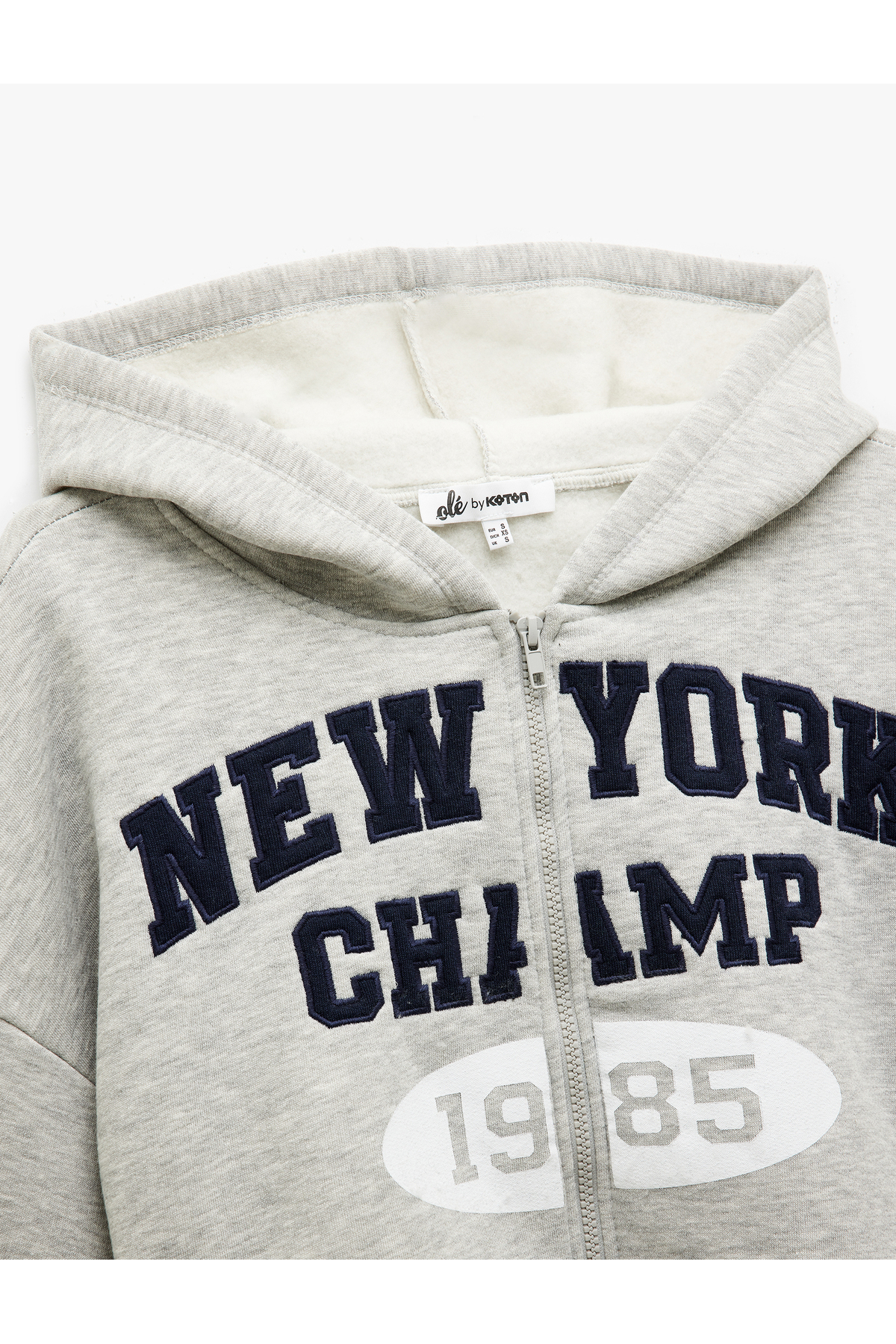 Şardonlu Uzun Kollu Fermuarlı Kapşonlu Crop Sweatshirt