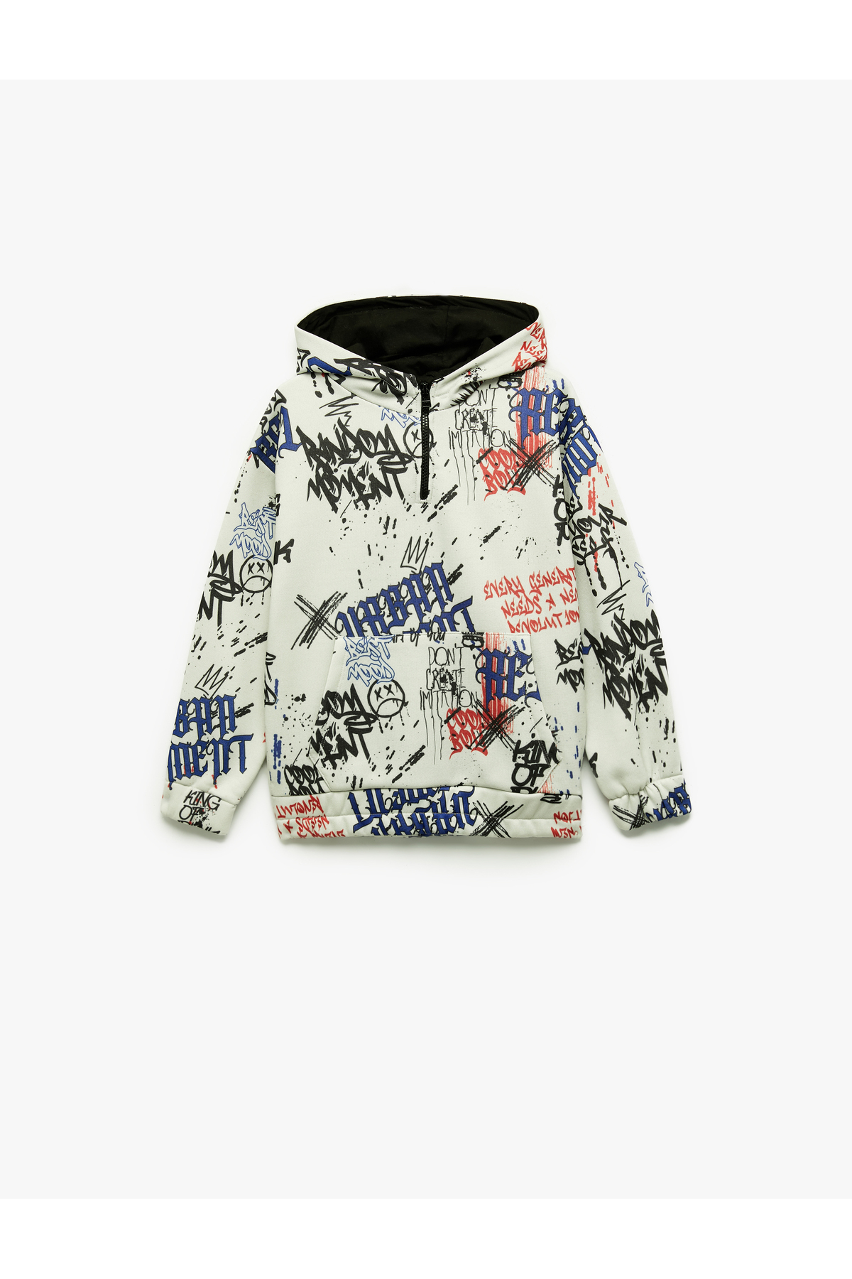 Şardonlu Uzun Kollu Yarım Fermuarlı Kapşonlu Oversize Sweatshirt