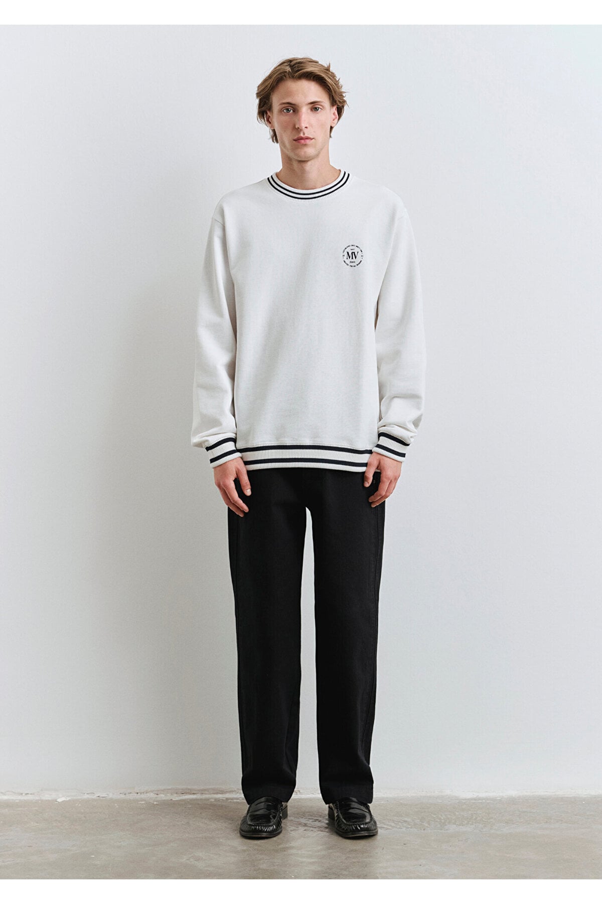 Şerit Detaylı Beyaz Sweatshirt 0S10378-70057