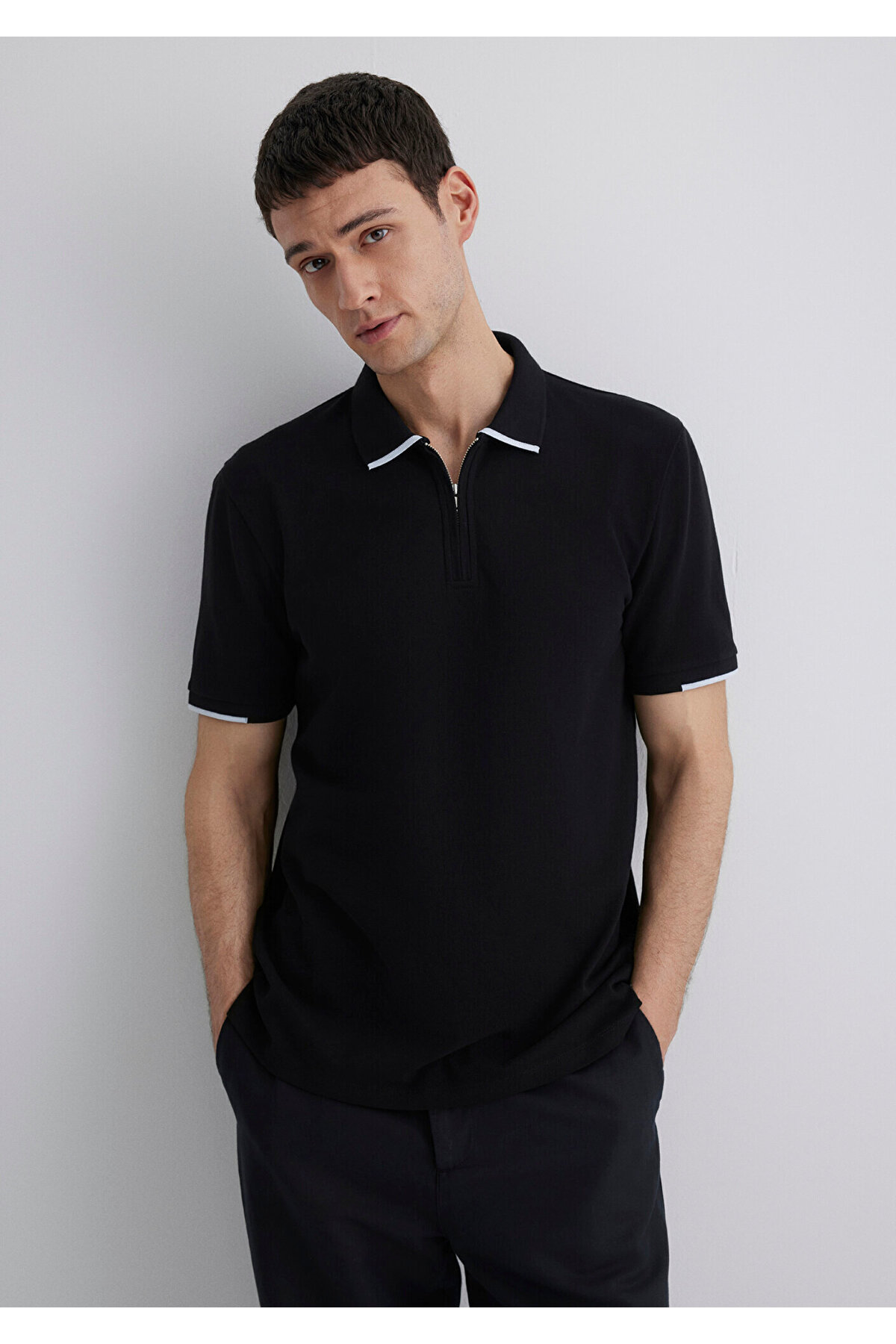 Şerit Detaylı Black Polo Tişört Regular Fit / Normal Kesim 0612654-900