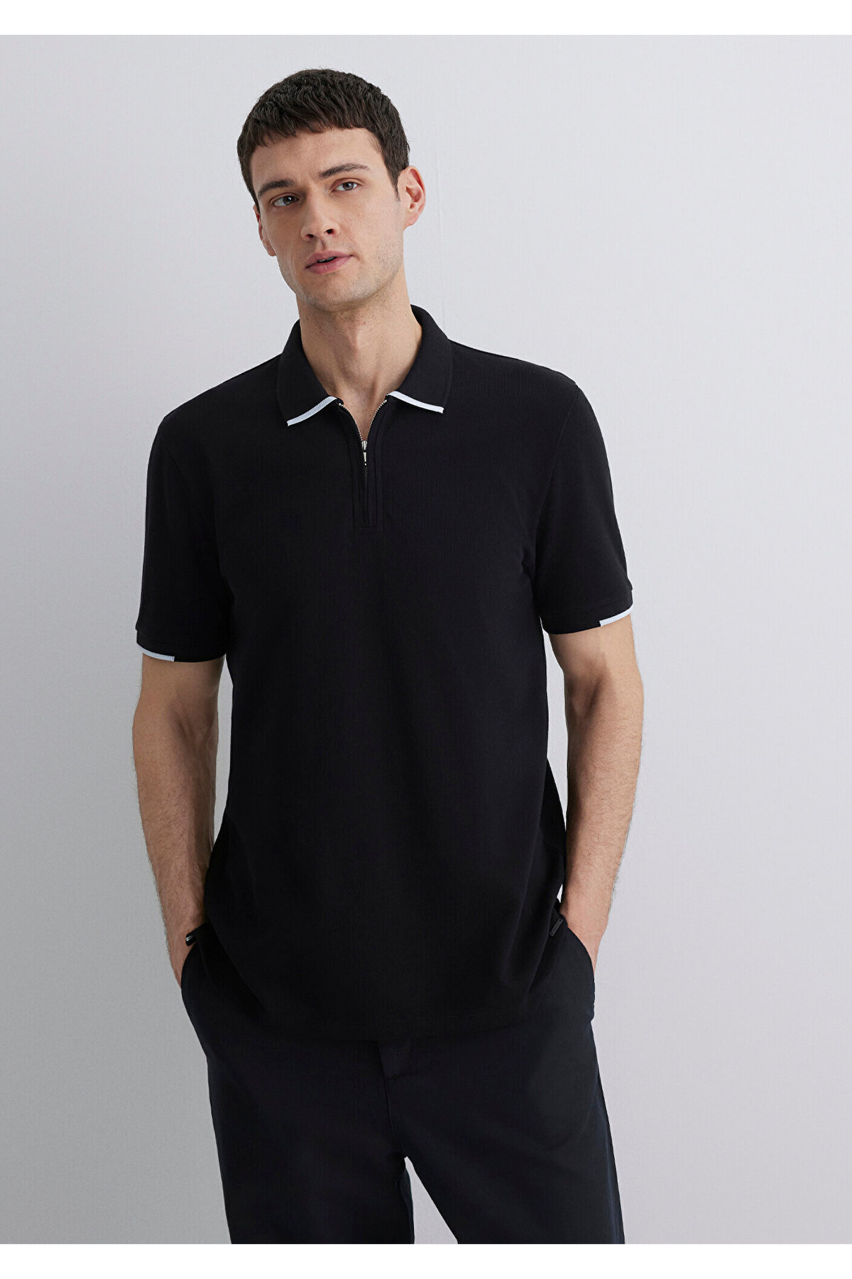 Şerit Detaylı Black Polo Tişört Regular Fit / Normal Kesim 0612654-900